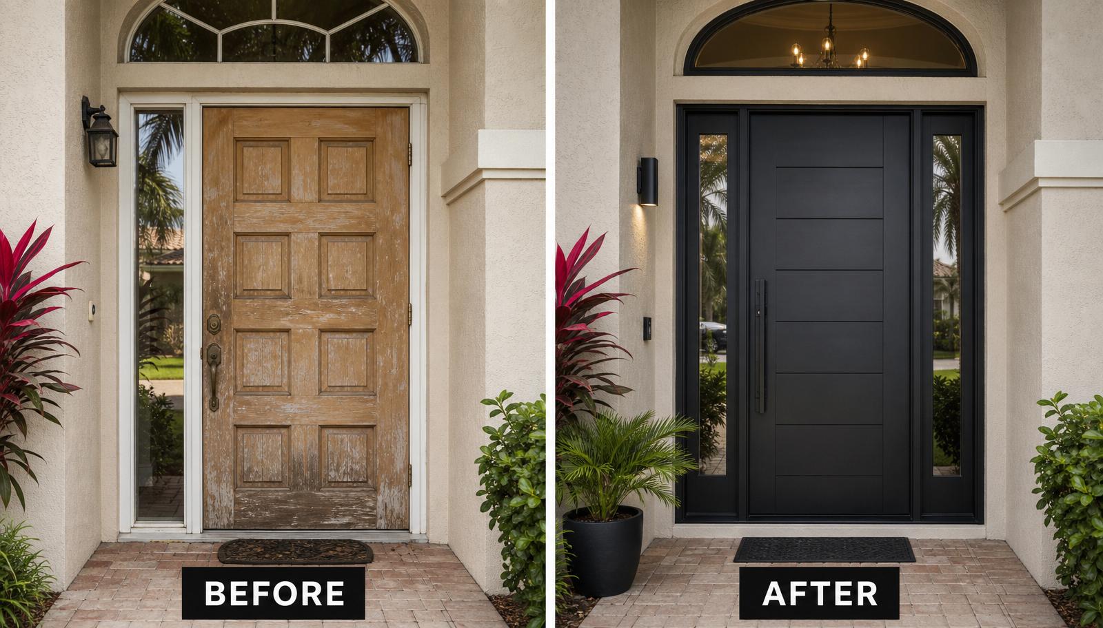 Before and after: front door replacement by Dr. Handyman Service