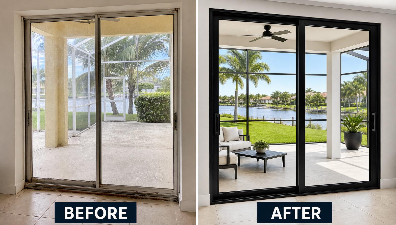 Before and after: sliding glass door install by Dr. Handyman Service